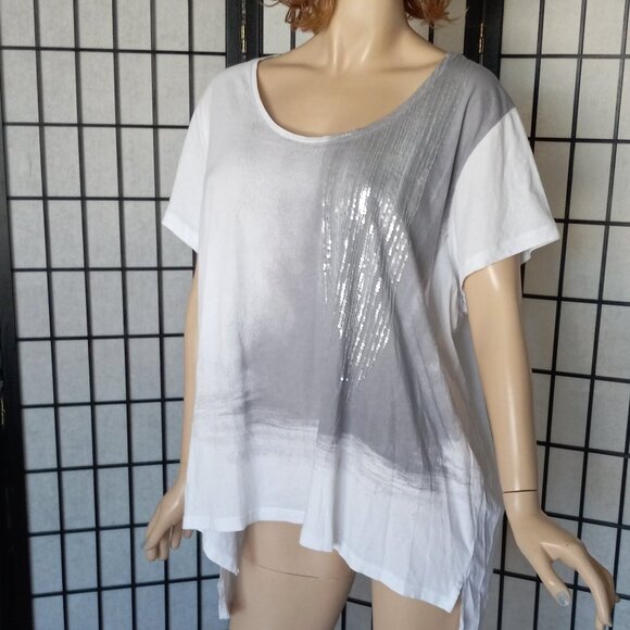 Chic & Shimmery! Calvin Klein White Gray Ombre Sequin Top 2X Short Sleeve - Picture 5 of 7